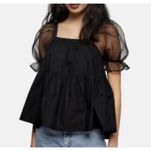 Pomander Place Sheer Black Puff Sleeve Blouse